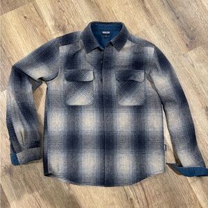Patagonia Navy Blue Wool Flannel Plaid Shirt